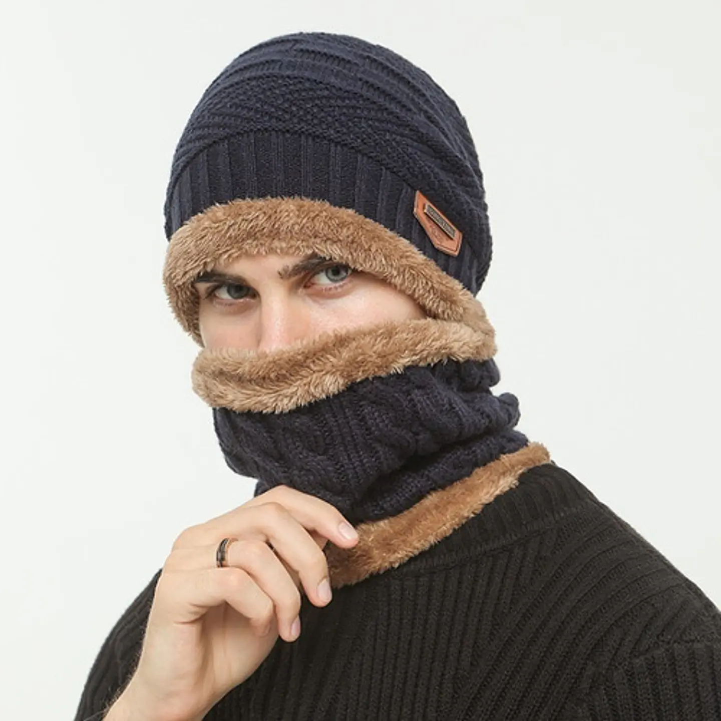 Set Calentador Gorro Mas Bufanda De Cuello Invierno Unisex 18