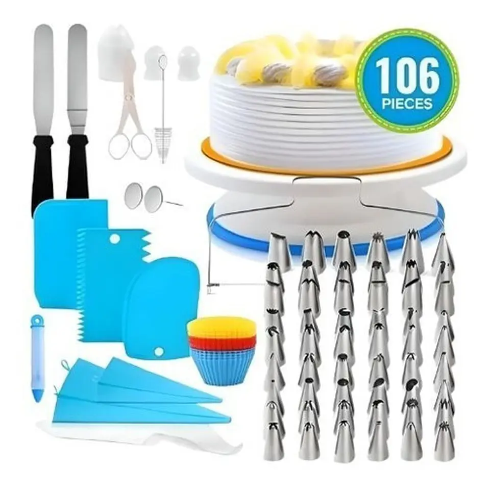 Set De Decoración De Tortas 106 Piezas Base Giratoria 360° 1