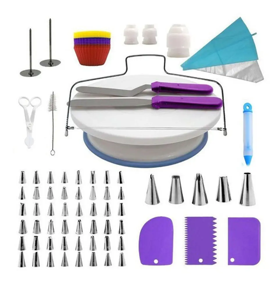 Set De Decoración De Tortas 106 Piezas Base Giratoria 360° 5