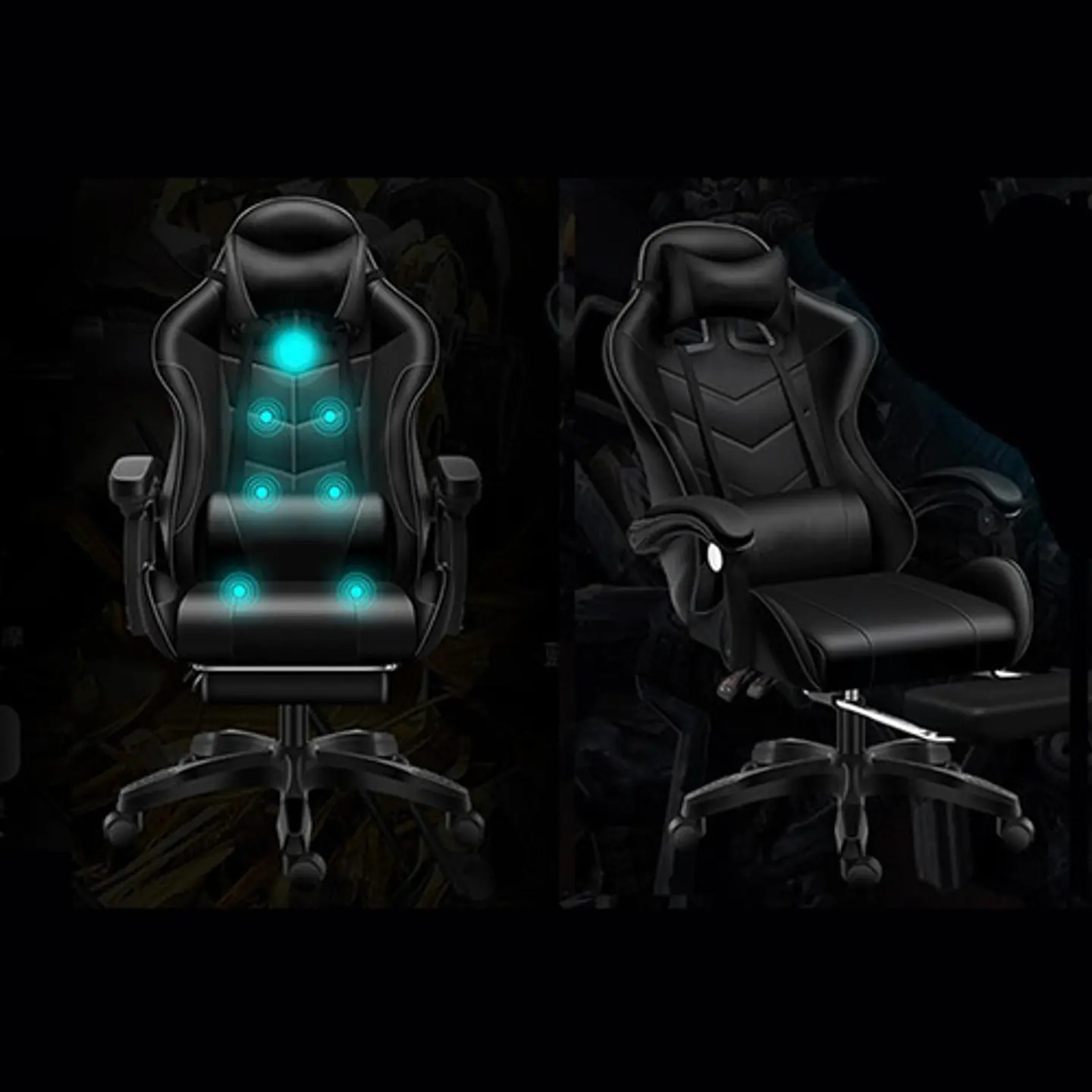 Silla Gamer Con Luz Rgb Reposapiés Y Masajeador Reclinable 9