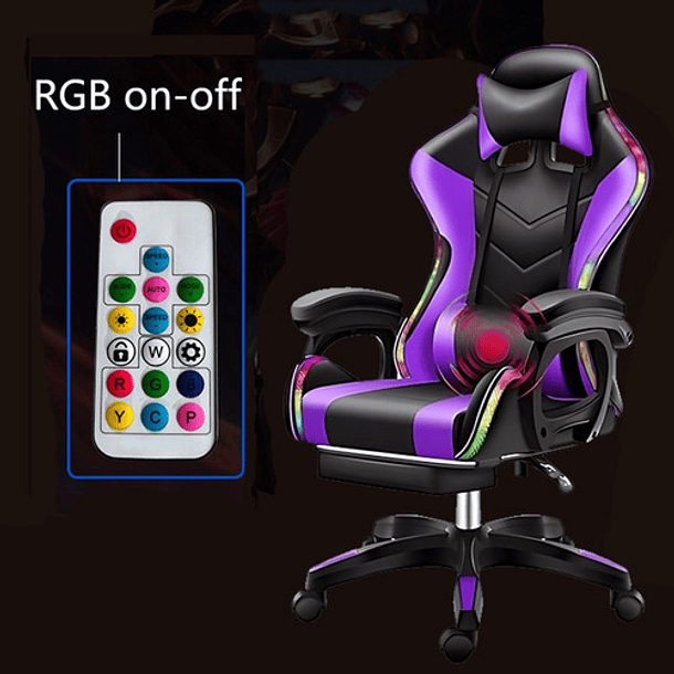 Silla Gamer Con Luz Rgb Reposapiés Y Masajeador Reclinable 12