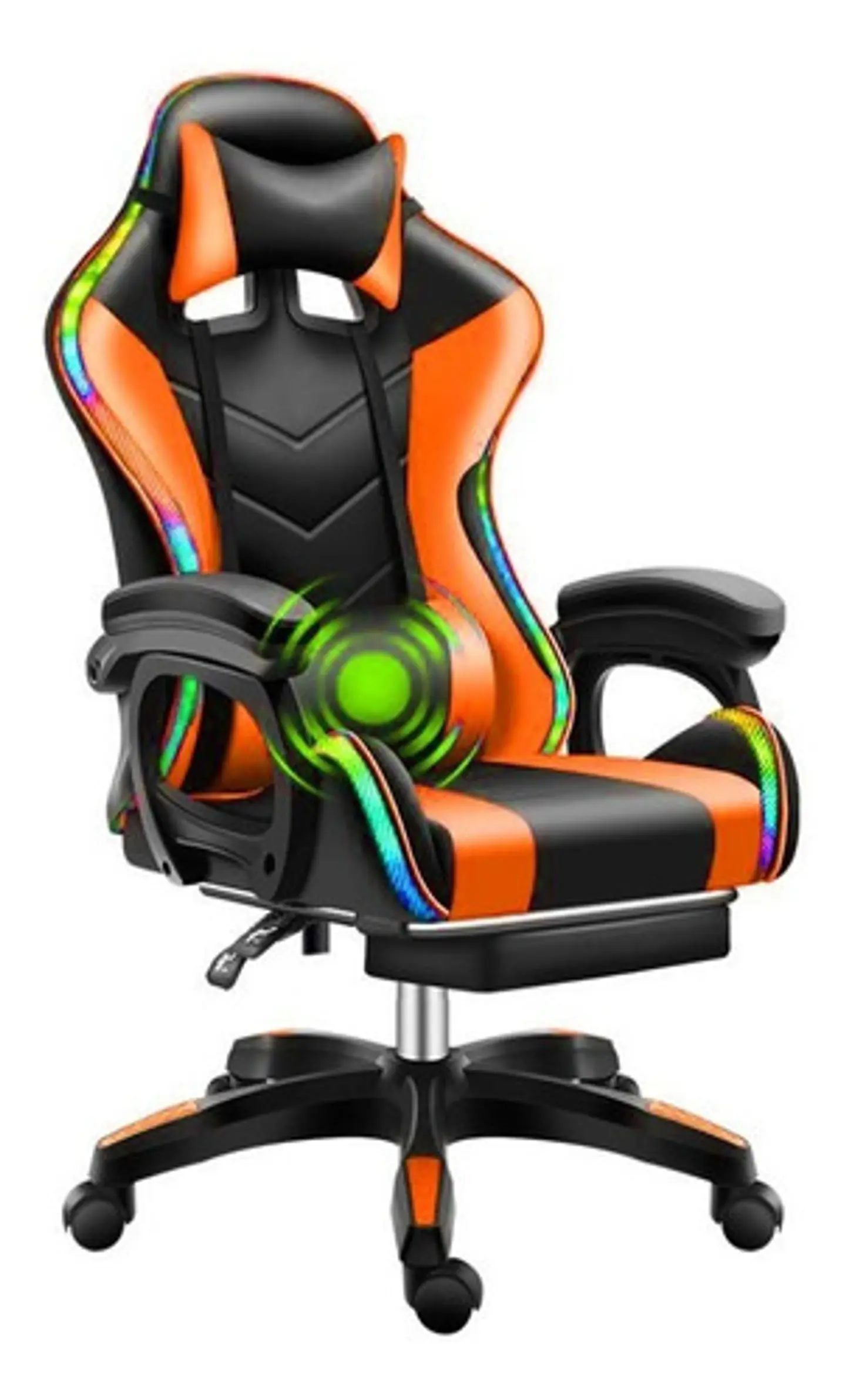 Silla Gamer Con Luz Rgb Reposapiés Y Masajeador Reclinable 14
