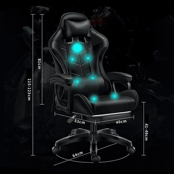 Silla Gamer Con Luz Rgb Reposapiés Y Masajeador Reclinable 25