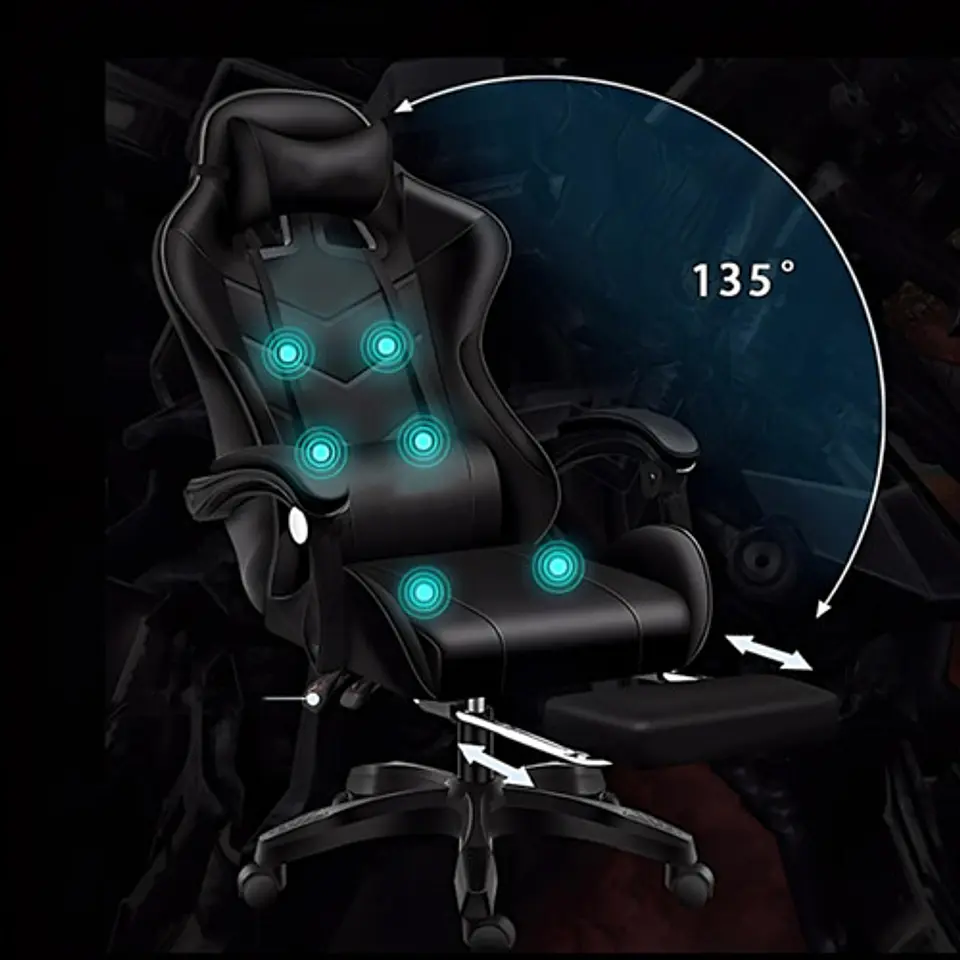 Silla Gamer Con Luz Rgb Reposapiés Y Masajeador Reclinable 26