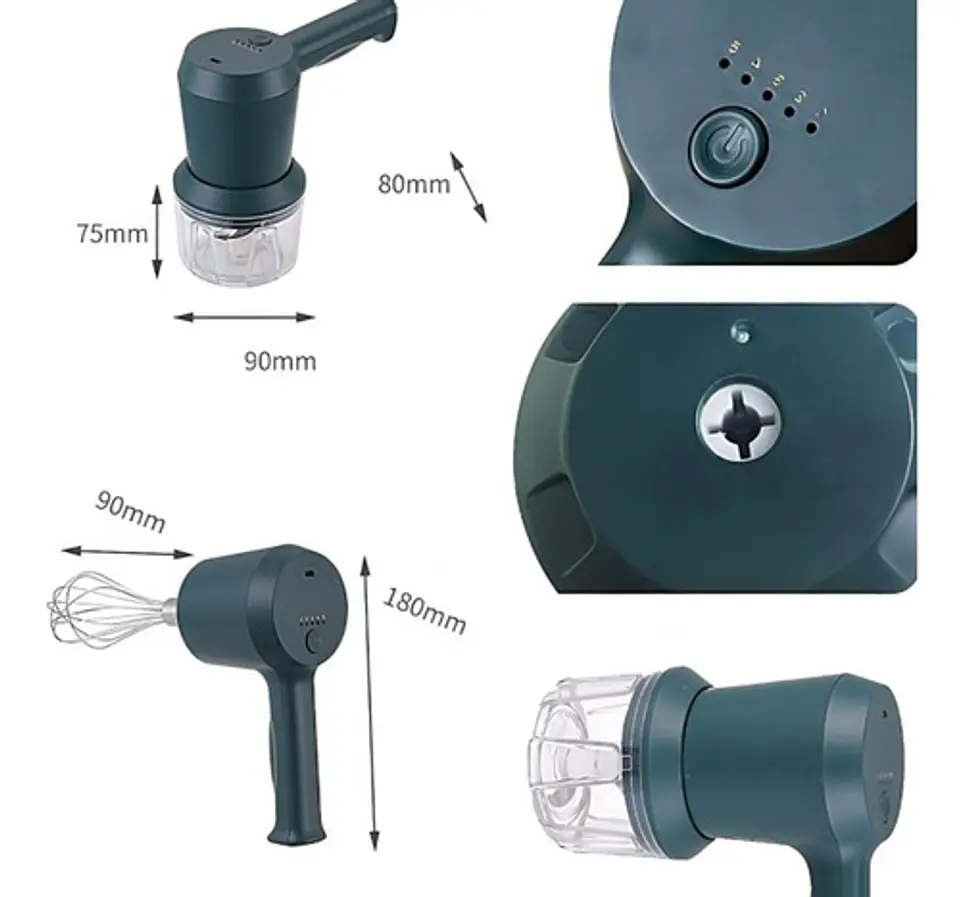Batidora De Huevos Electrica Usb Recargable 18 Cm + Moledora 3