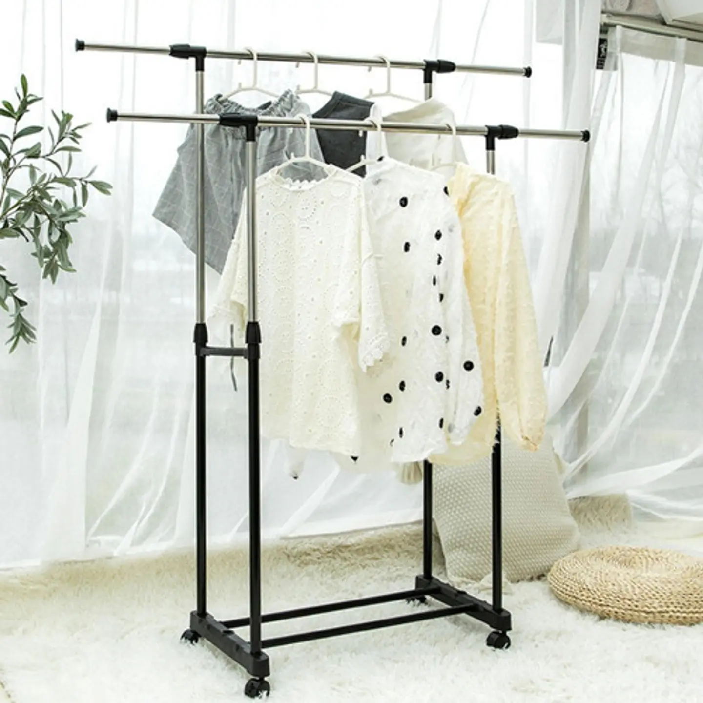 Tendedero Alargable Largo Ajustable Con Ruedas Para Ropa 2