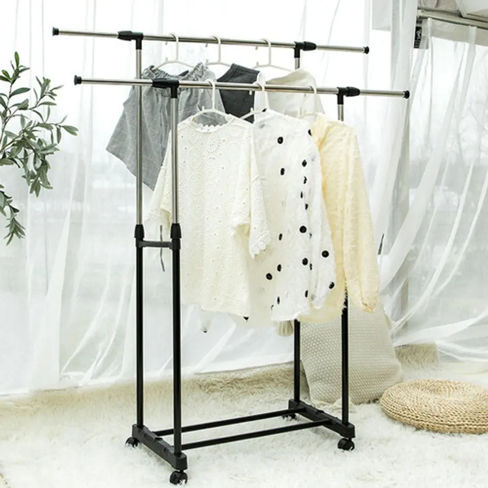 Tendedero Alargable Largo Ajustable Con Ruedas Para Ropa 2