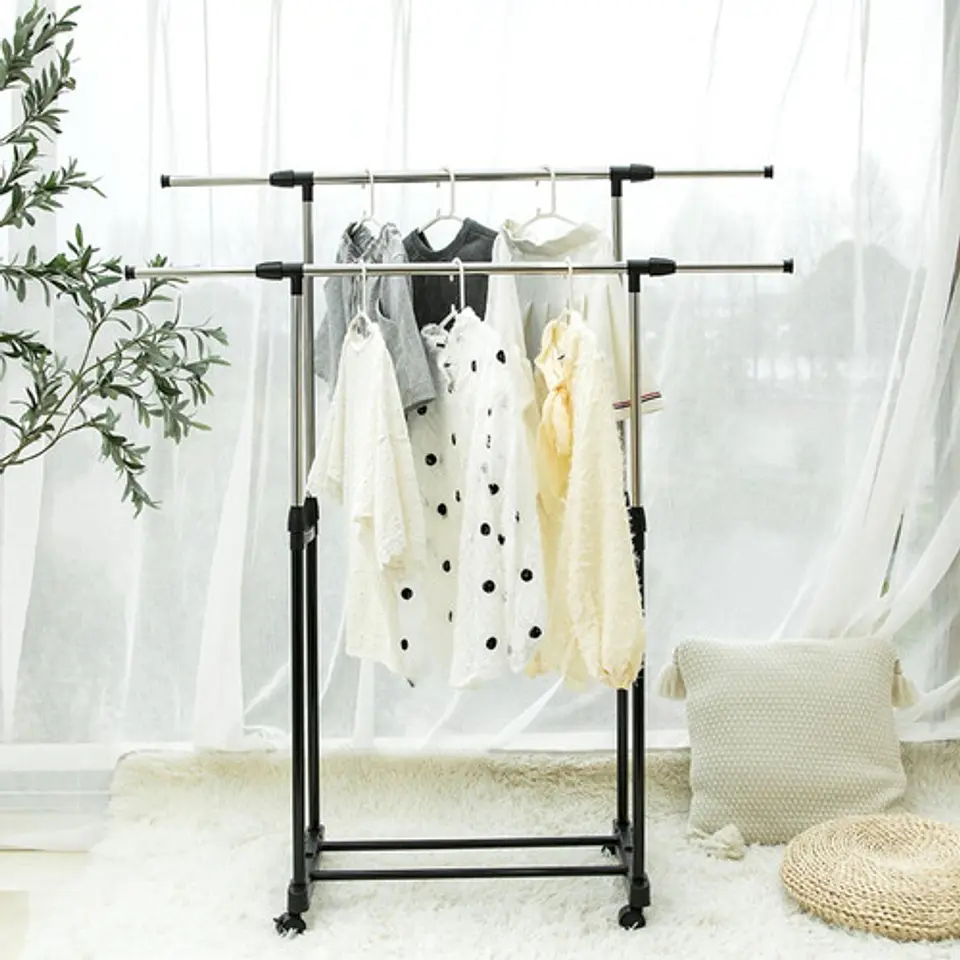 Tendedero Alargable Largo Ajustable Con Ruedas Para Ropa 3