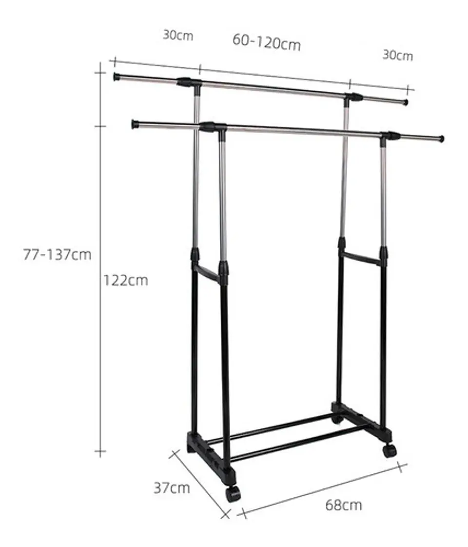 Tendedero Alargable Largo Ajustable Con Ruedas Para Ropa 5