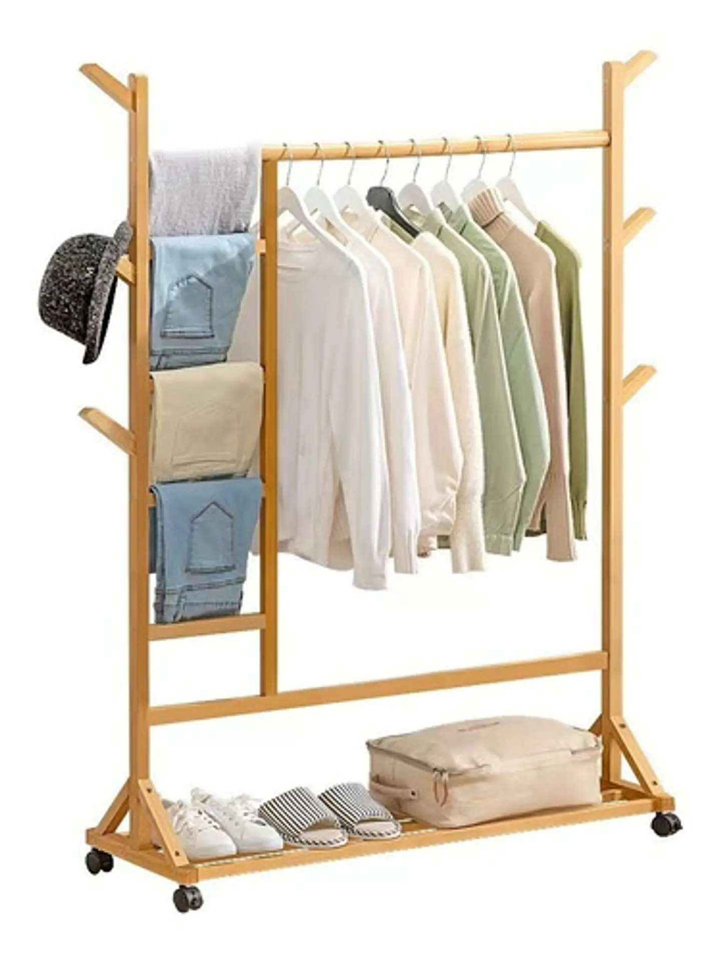 Perchero 100 Cm De Bamboo Con Ruedas Organizador 1