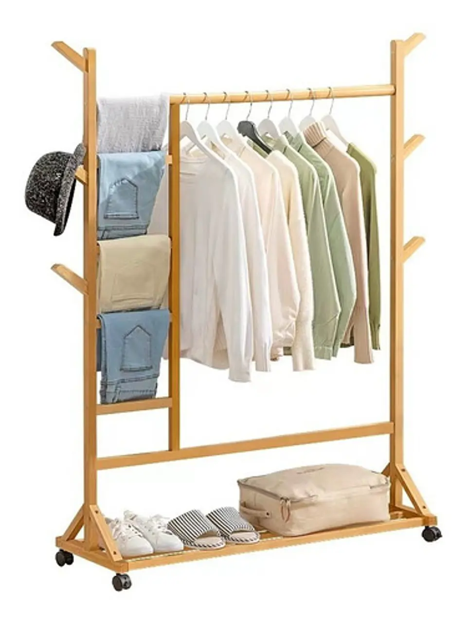 Perchero 100 Cm De Bamboo Con Ruedas Organizador 1