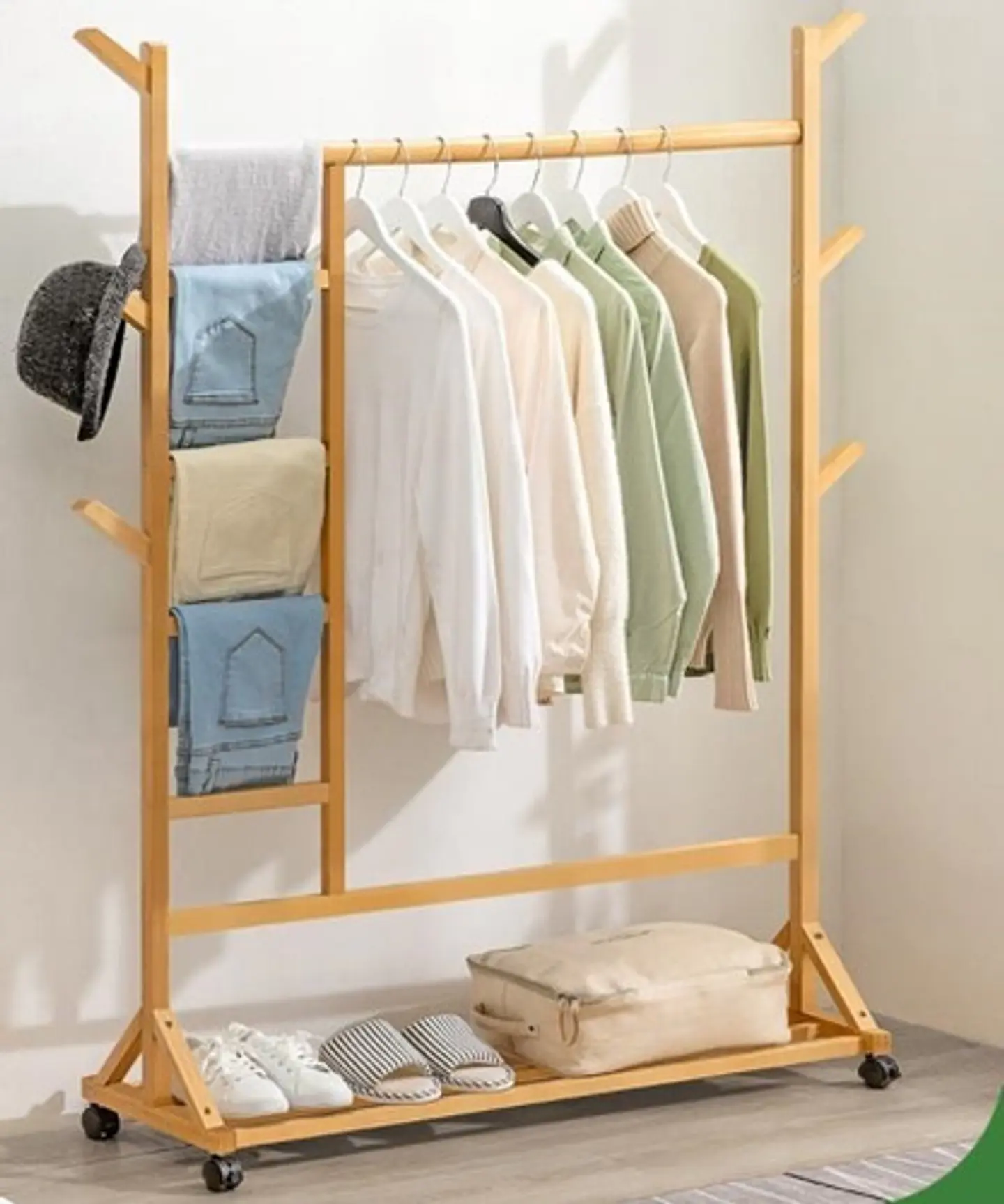 Perchero 100 Cm De Bamboo Con Ruedas Organizador 5