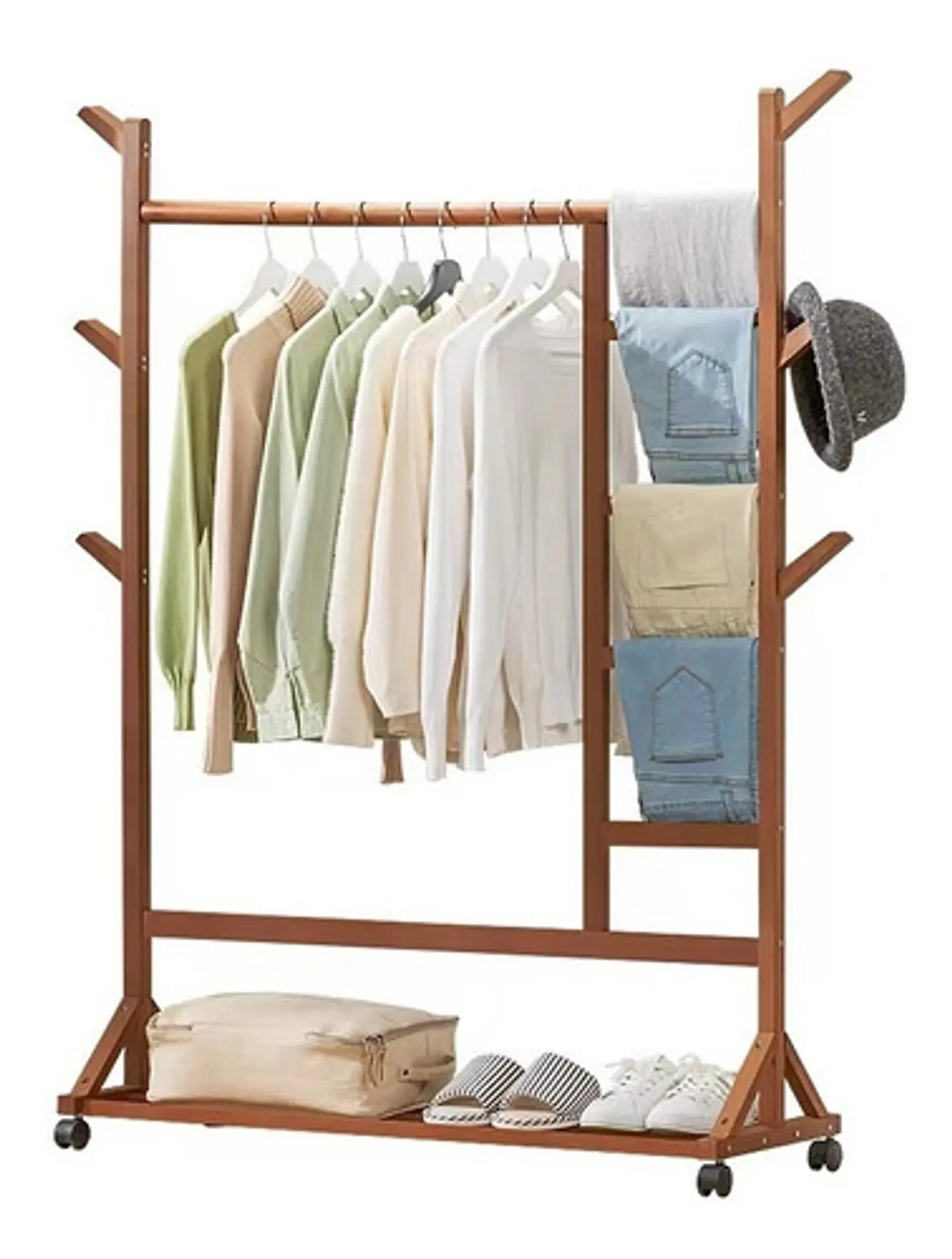 Perchero 100 Cm De Bamboo Con Ruedas Organizador 8
