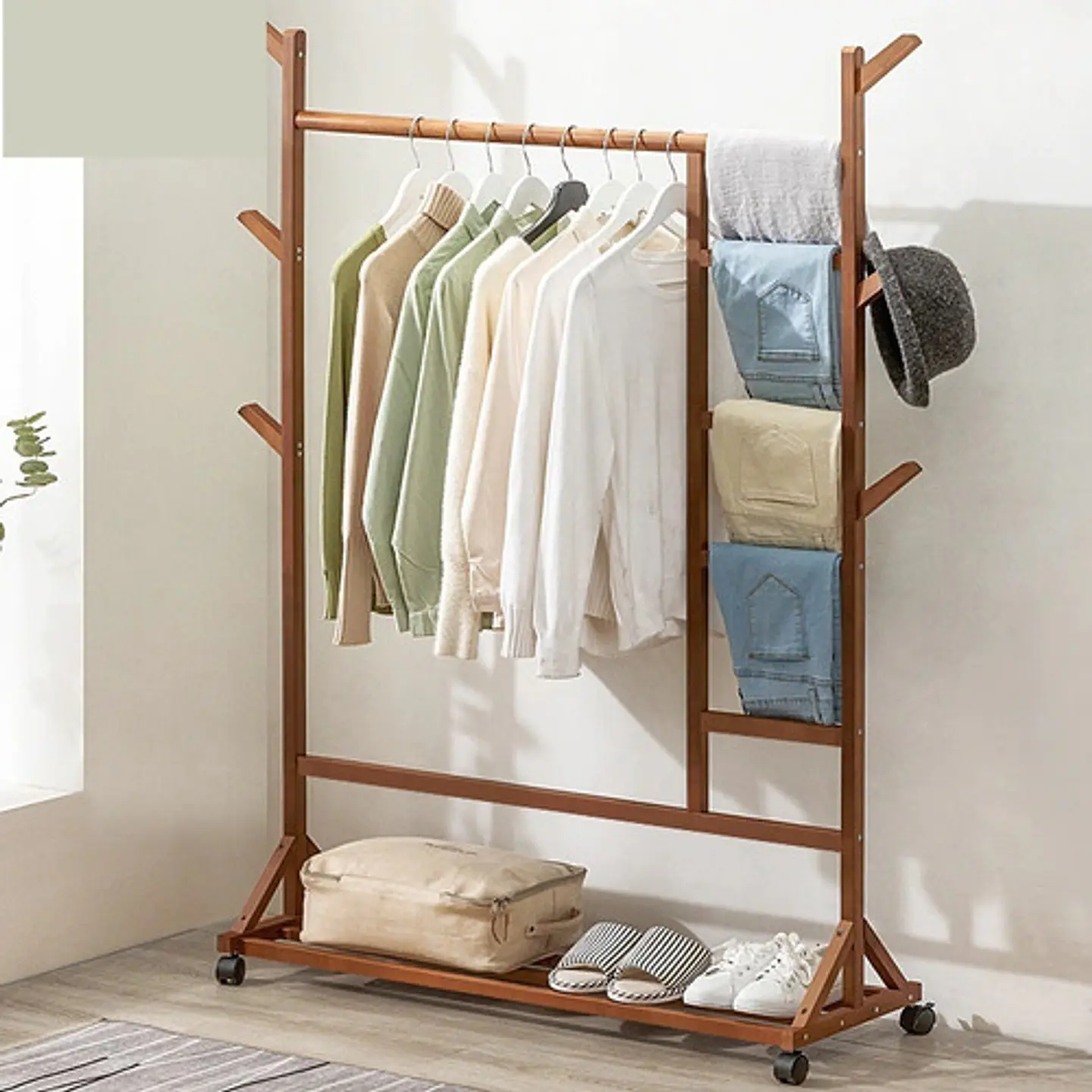 Perchero 100 Cm De Bamboo Con Ruedas Organizador 9