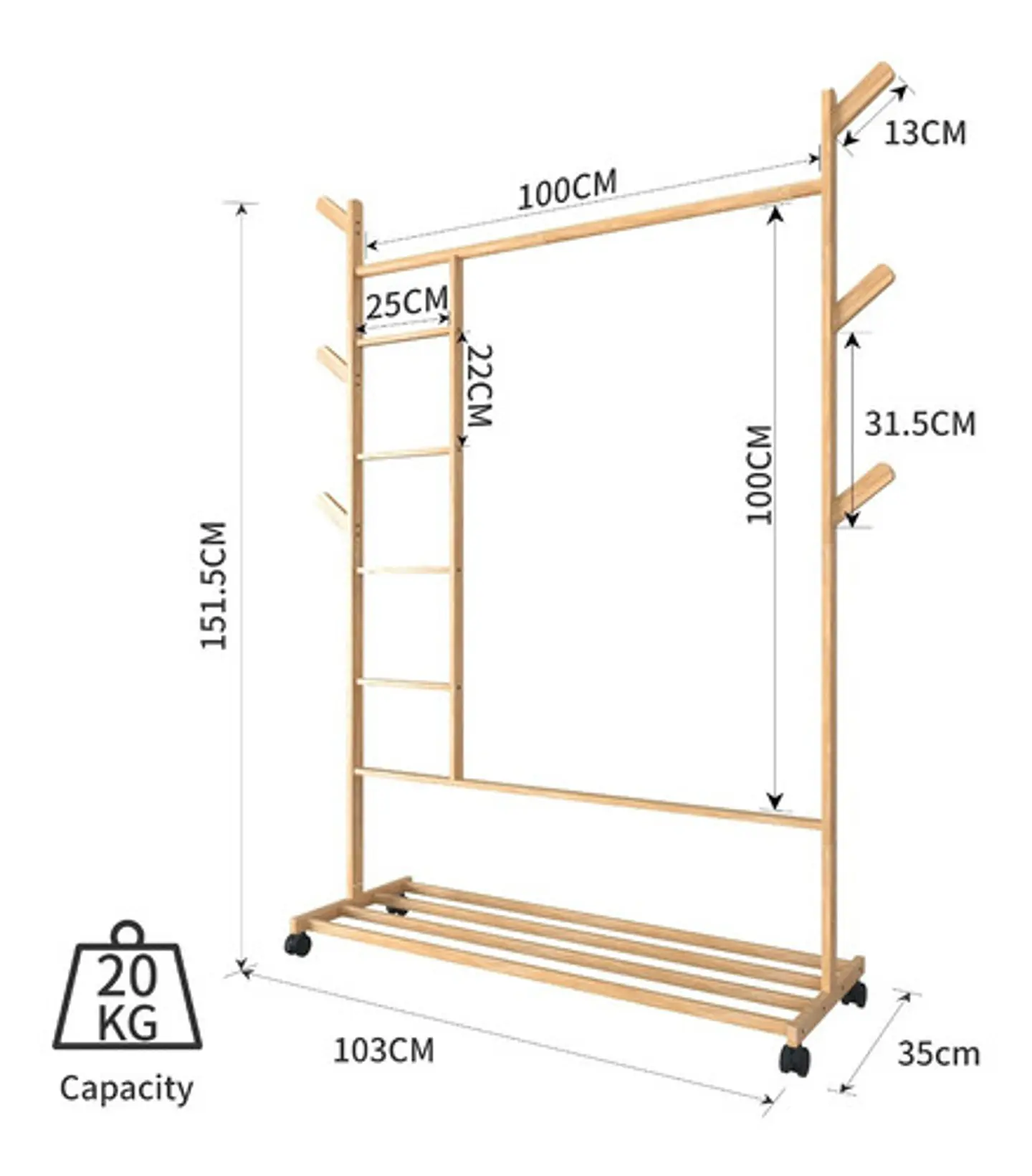 Perchero 100 Cm De Bamboo Con Ruedas Organizador 10