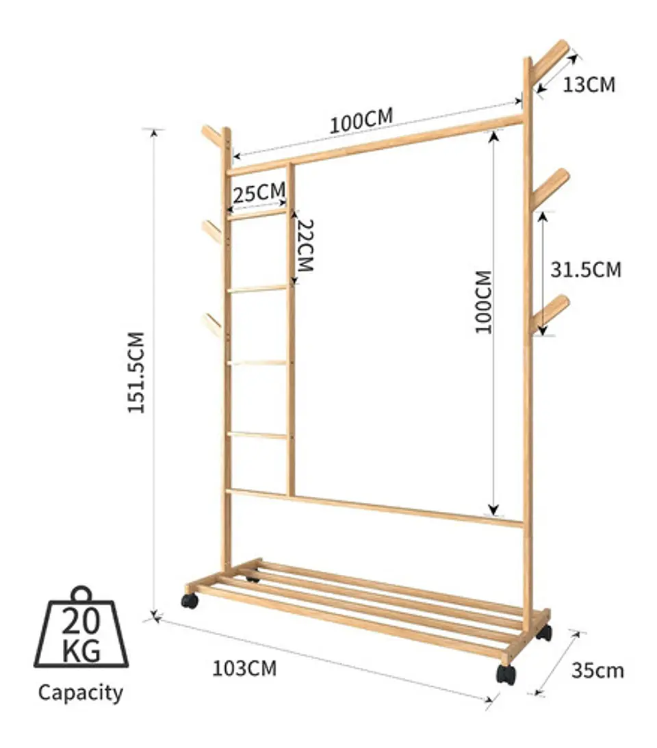 Perchero 100 Cm De Bamboo Con Ruedas Organizador 10