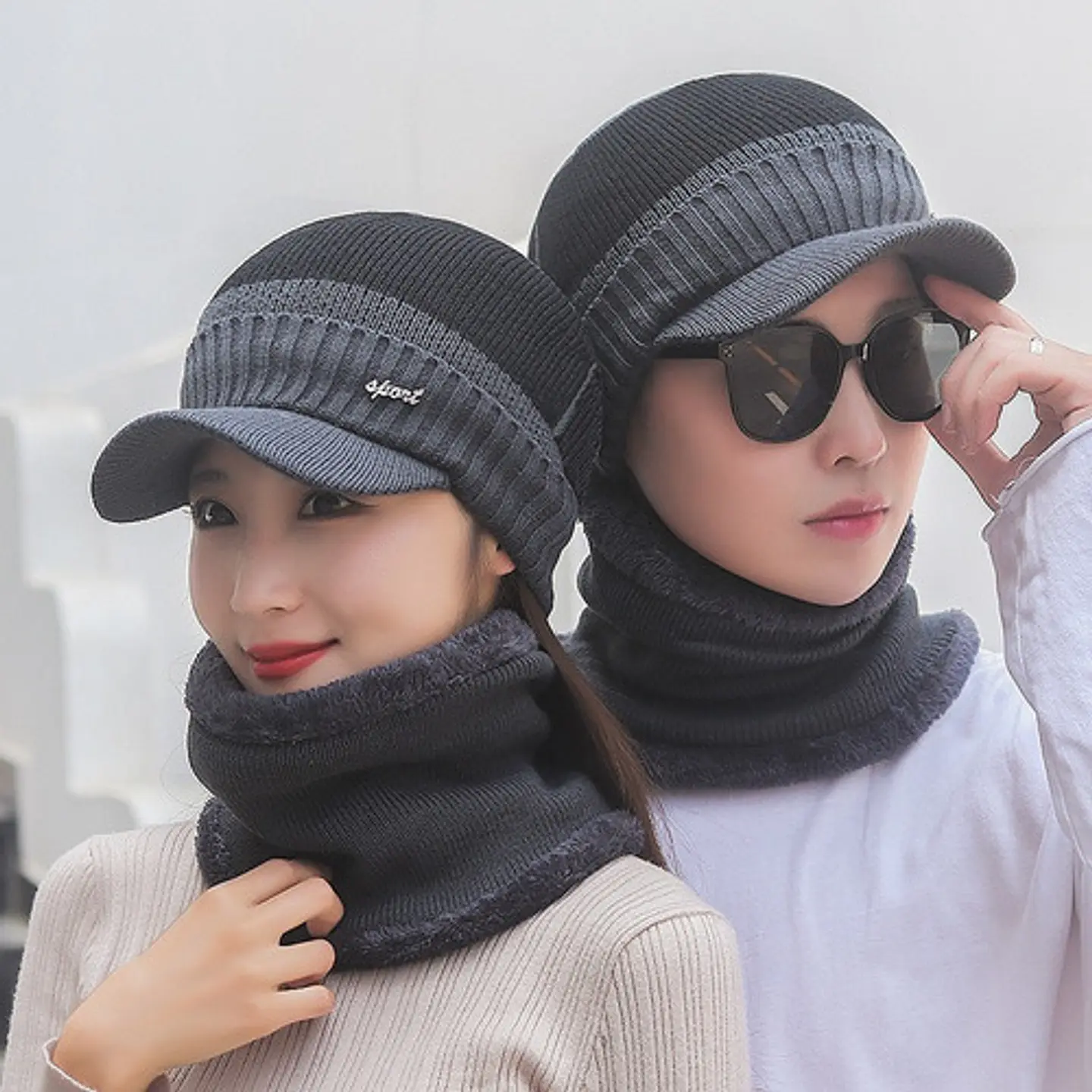 Set Calentador De Gorro Con Visera Más Bufanda Unisex 2