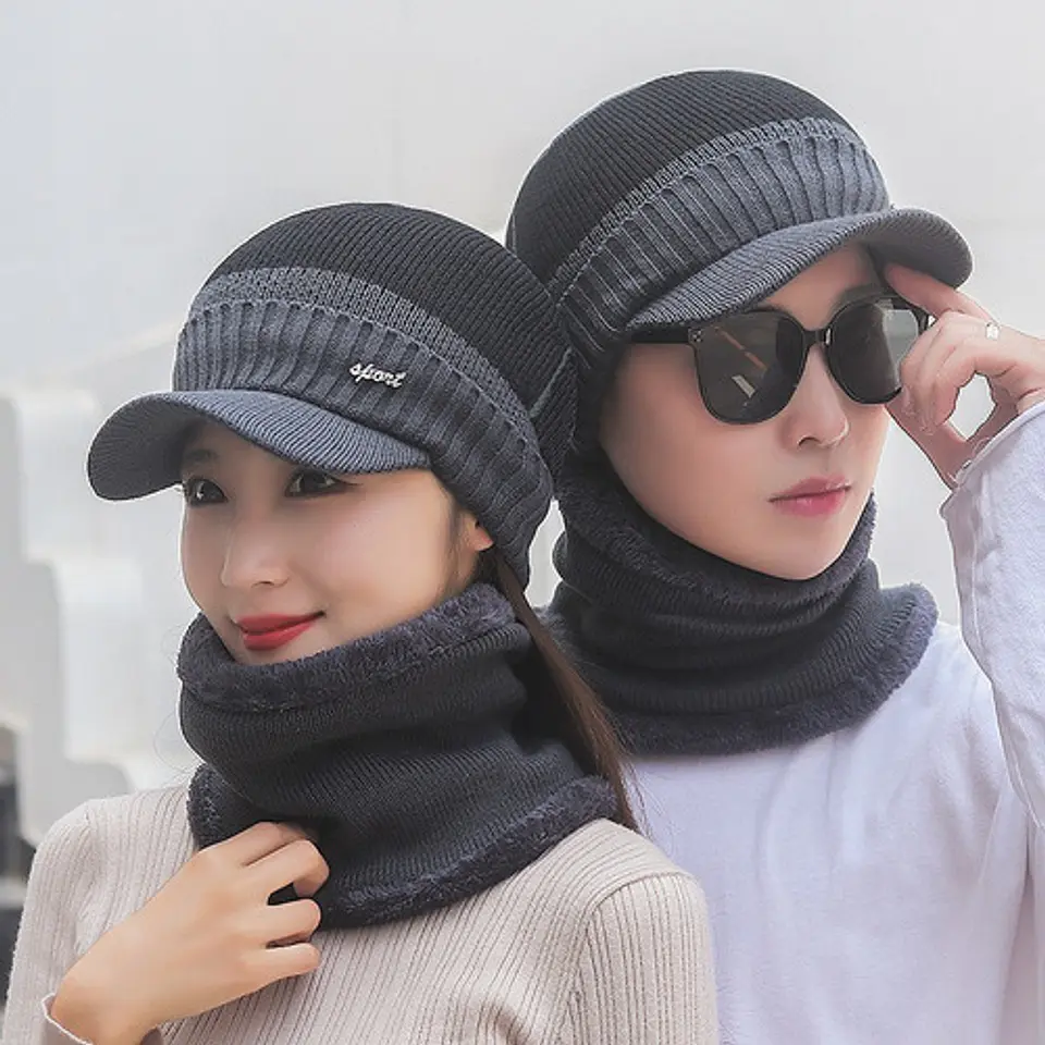 Set Calentador De Gorro Con Visera Más Bufanda Unisex 2