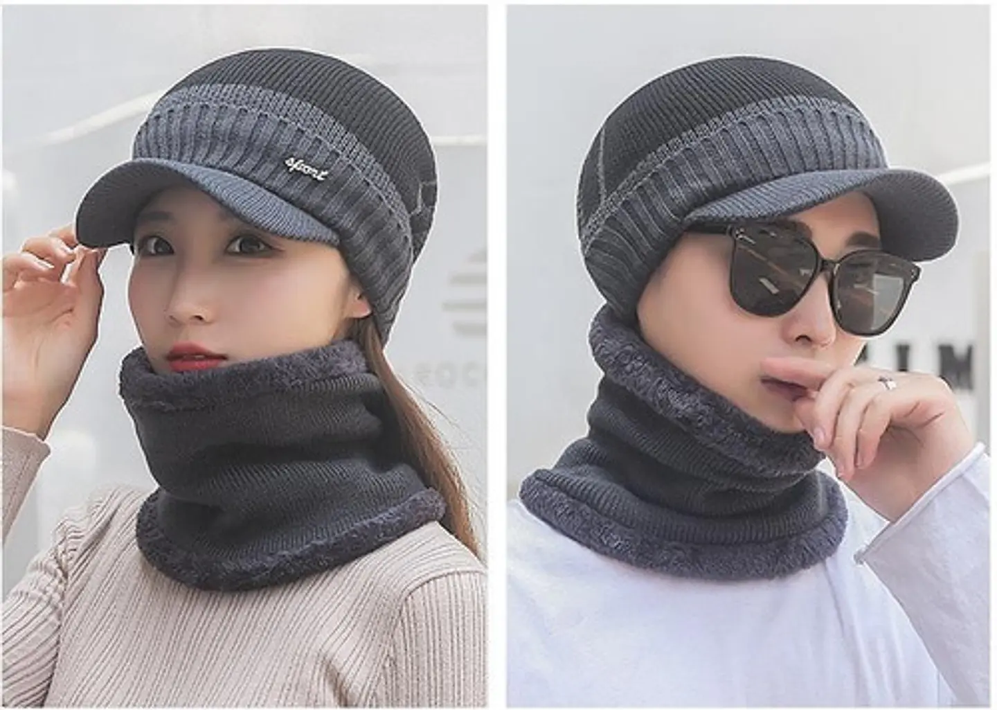 Set Calentador De Gorro Con Visera Más Bufanda Unisex 3