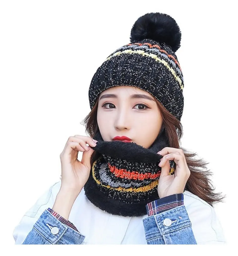 Set Calentador De Gorro Con Bufanda Para Mujer Invierno 1