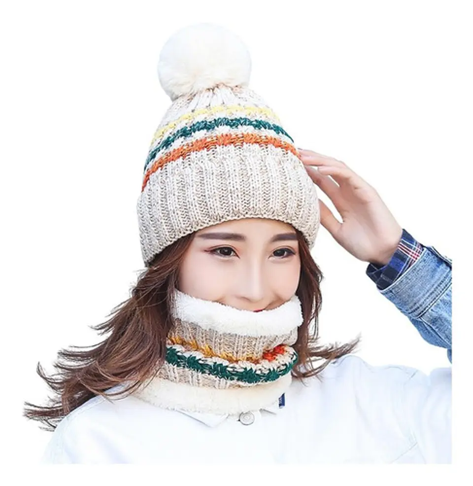 Set Calentador De Gorro Con Bufanda Para Mujer Invierno 7