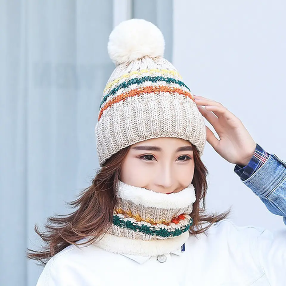 Set Calentador De Gorro Con Bufanda Para Mujer Invierno 8