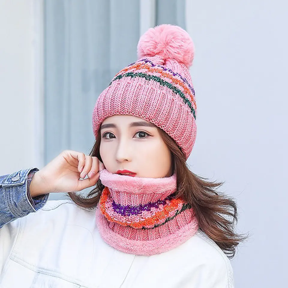 Set Calentador De Gorro Con Bufanda Para Mujer Invierno 14