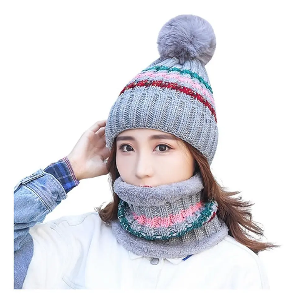 Set Calentador De Gorro Con Bufanda Para Mujer Invierno 19