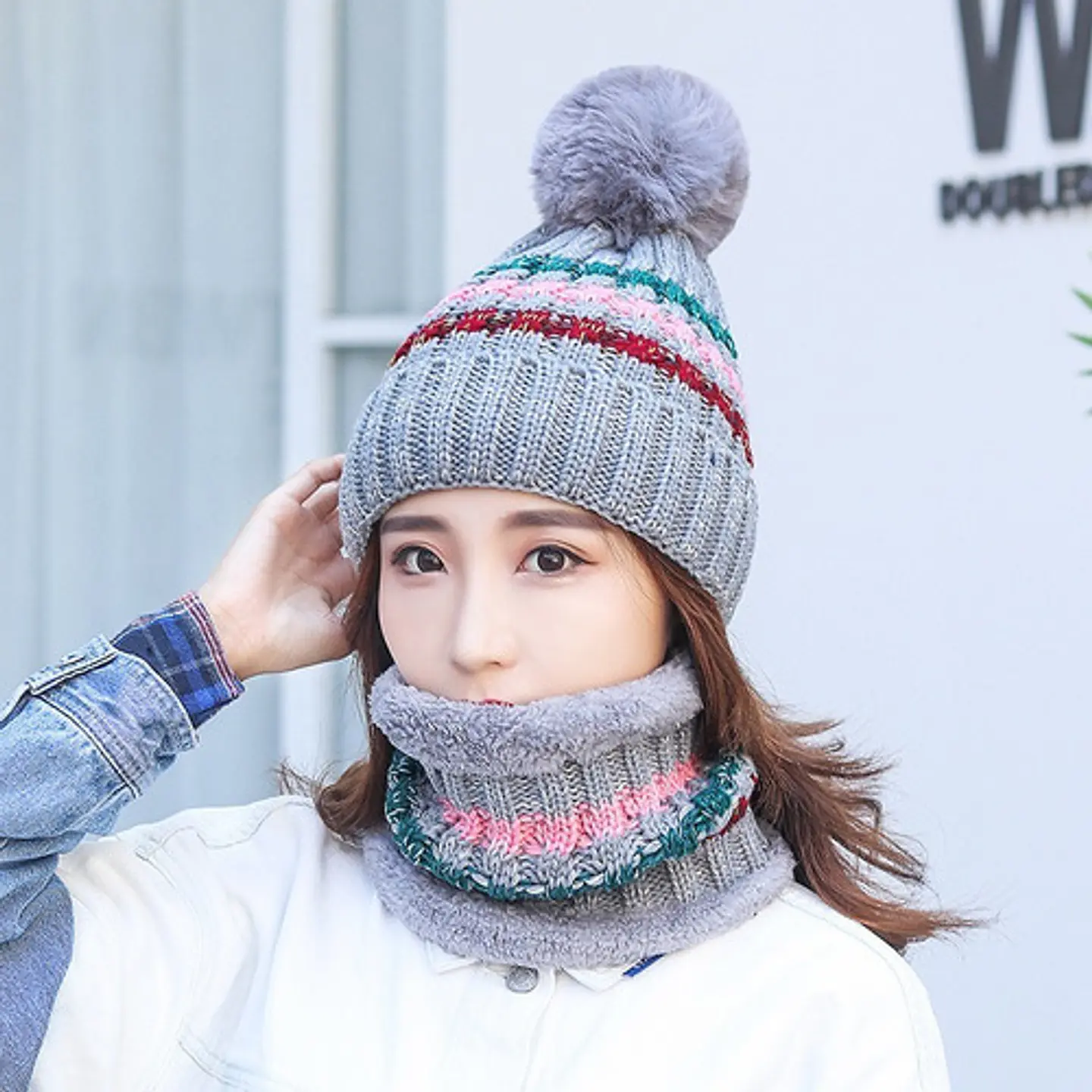 Set Calentador De Gorro Con Bufanda Para Mujer Invierno 20