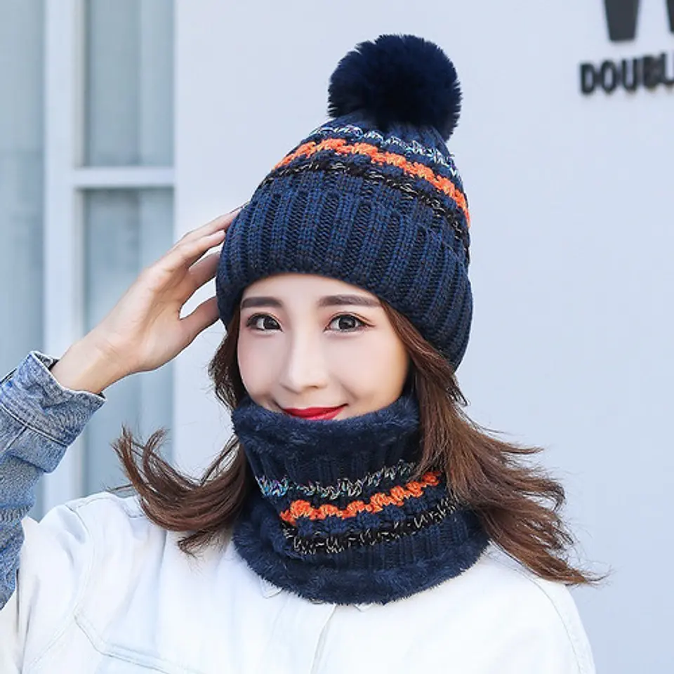 Set Calentador De Gorro Con Bufanda Para Mujer Invierno 26