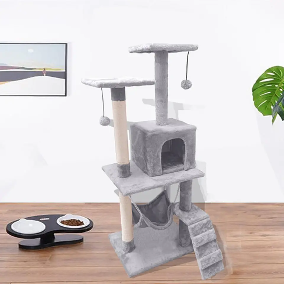 Rascador Torre Gato Arbol Trepador Terciopelo + Hamaca 2