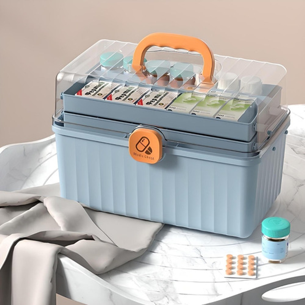 Caja De Botiquines De Primeros Auxilios, Caja De Almacenamiento De Medicamentos, Contenedor Organizador Portátil A Prueba De Polvo De 3 Capas | En Línea