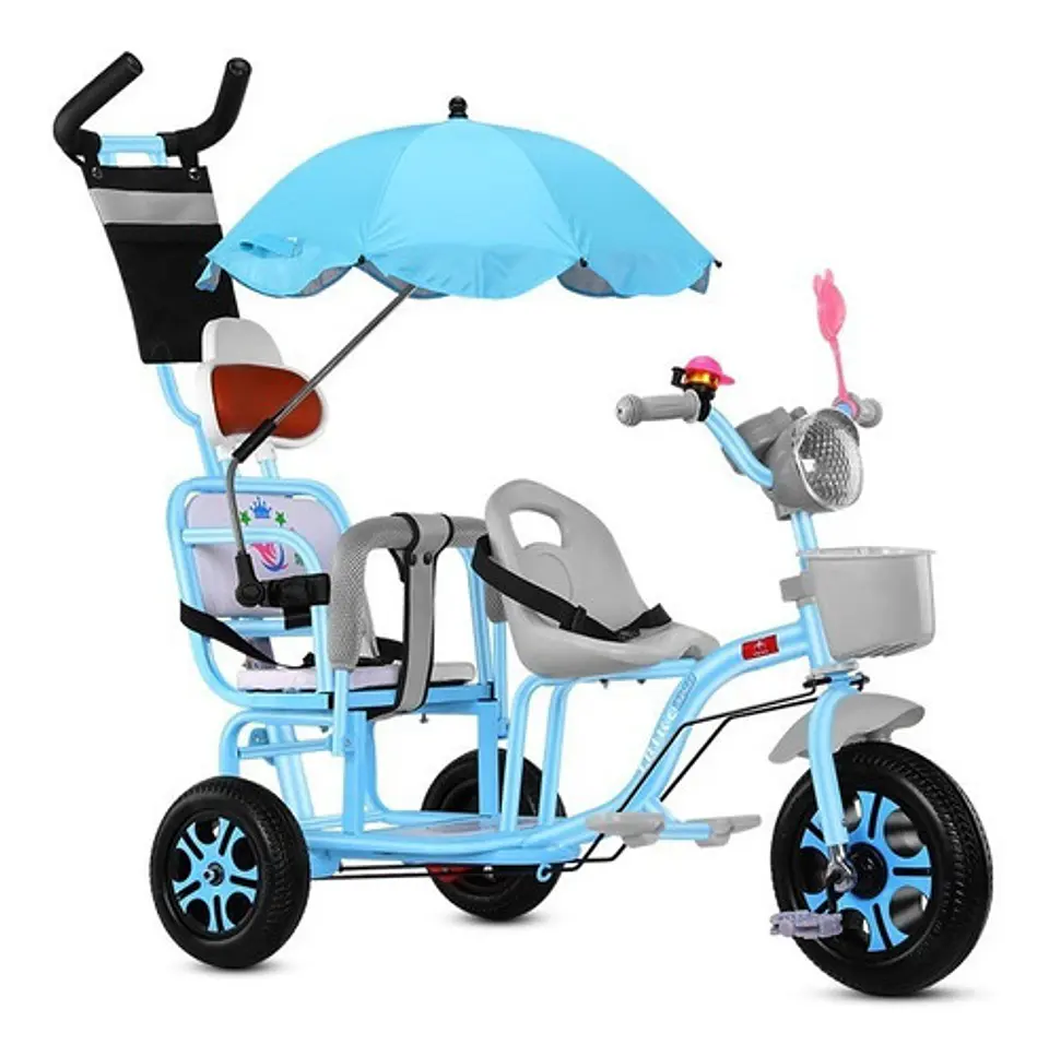 Triciclo Infantil Doble Asiento Paseador Cochecito 4 En 1 1
