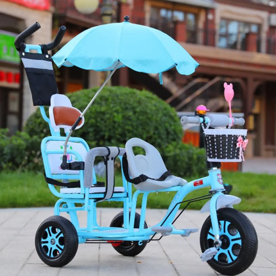 Triciclo Infantil Doble Asiento Paseador Cochecito 4 En 1 2