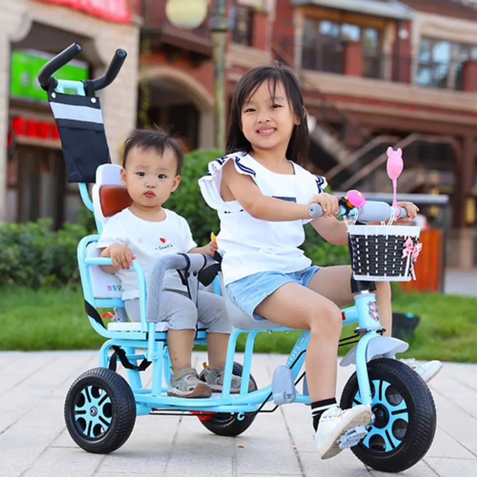 Triciclo Infantil Doble Asiento Paseador Cochecito 4 En 1 3