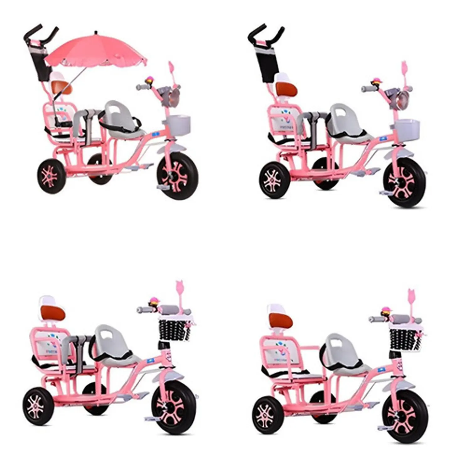 Triciclo Infantil Doble Asiento Paseador Cochecito 4 En 1 4