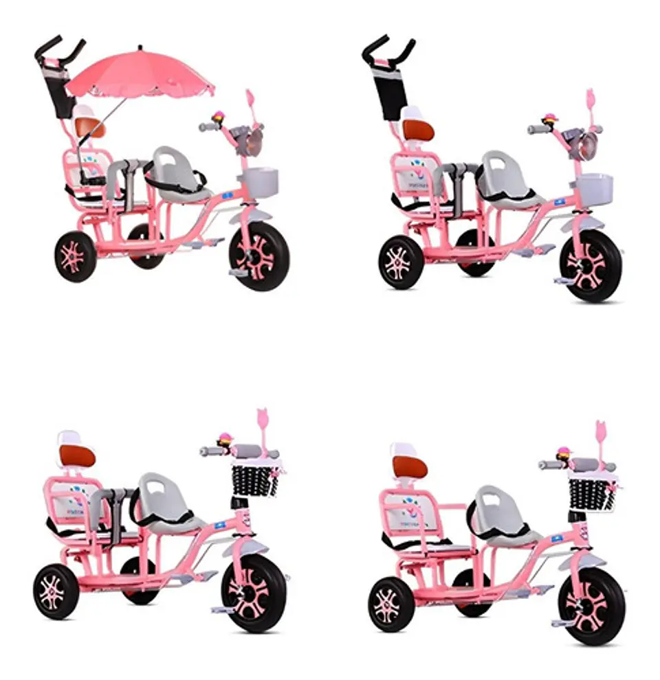 Triciclo Infantil Doble Asiento Paseador Cochecito 4 En 1 4