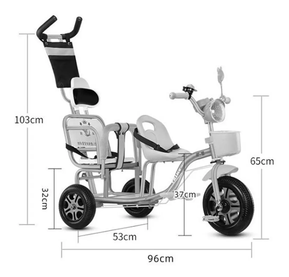 Triciclo Infantil Doble Asiento Paseador Cochecito 4 En 1 7