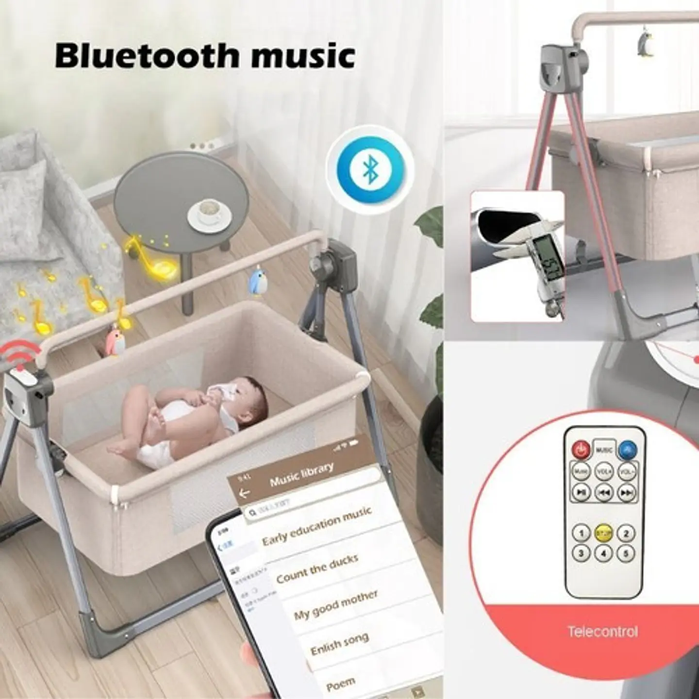 Cama Cuna Mecedora Eléctrica Para Bebé Portátil 11