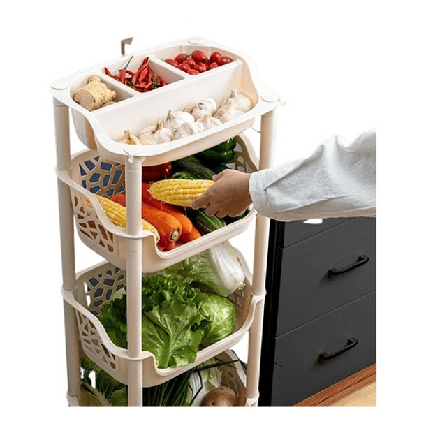 Carrito de almacenamiento de cocina con ruedas, carrito de metal de 4  niveles, cesta de almacenamiento de frutas y verduras, estante de despensa  con