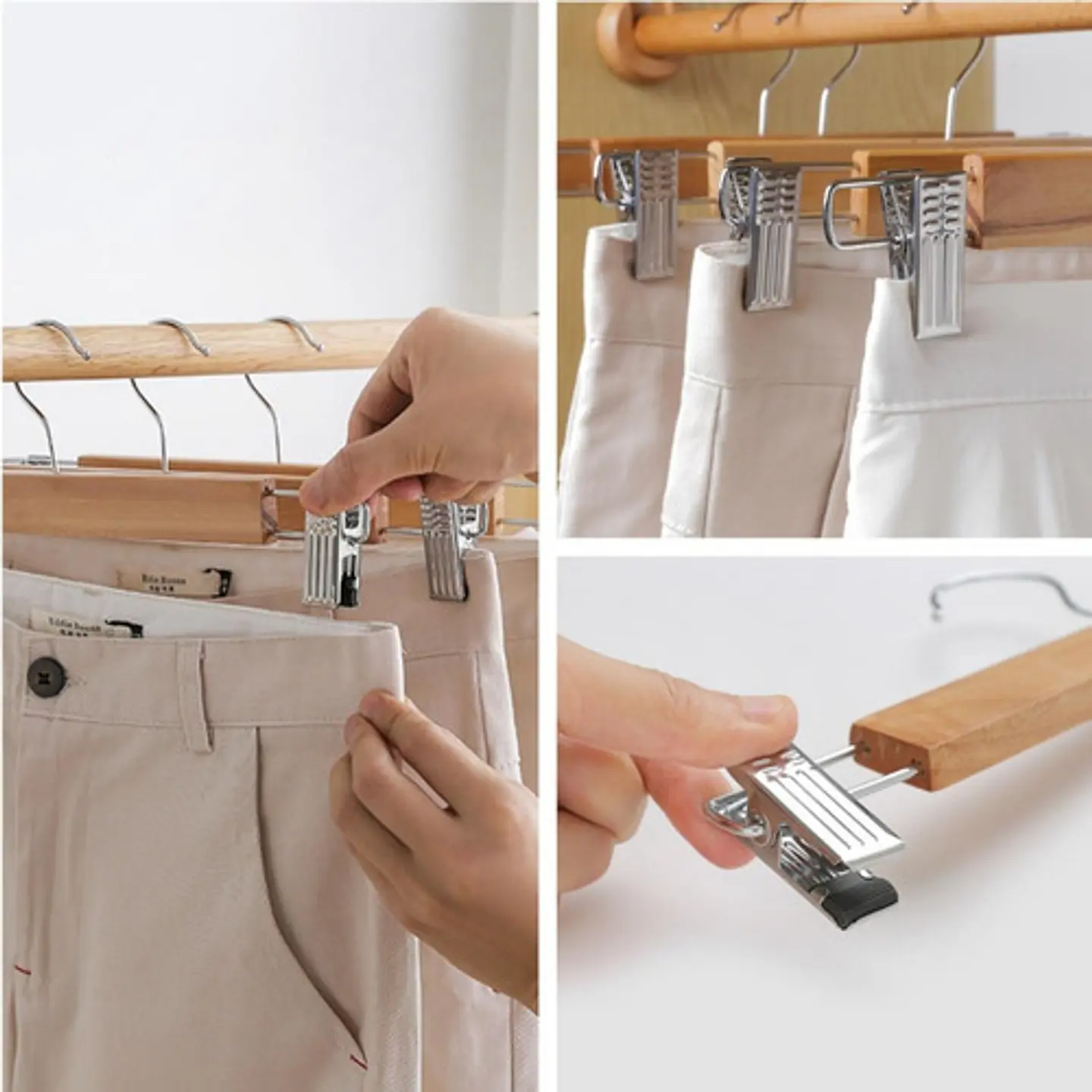 Pack 10 Colgador De Ropa De Madera Pinzas Gancho Ajustables 3