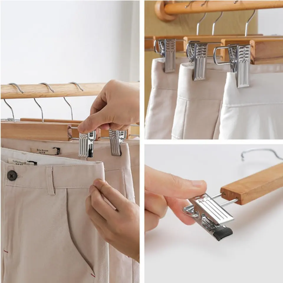 Pack 10 Colgador De Ropa De Madera Pinzas Gancho Ajustables 3