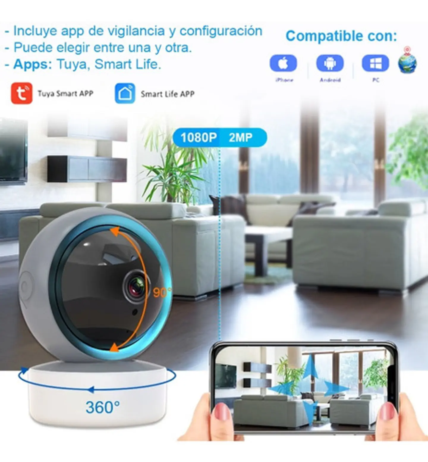 Cámara Seguridad 360° De Alta Calidad 1080p Visión Nocturna 8