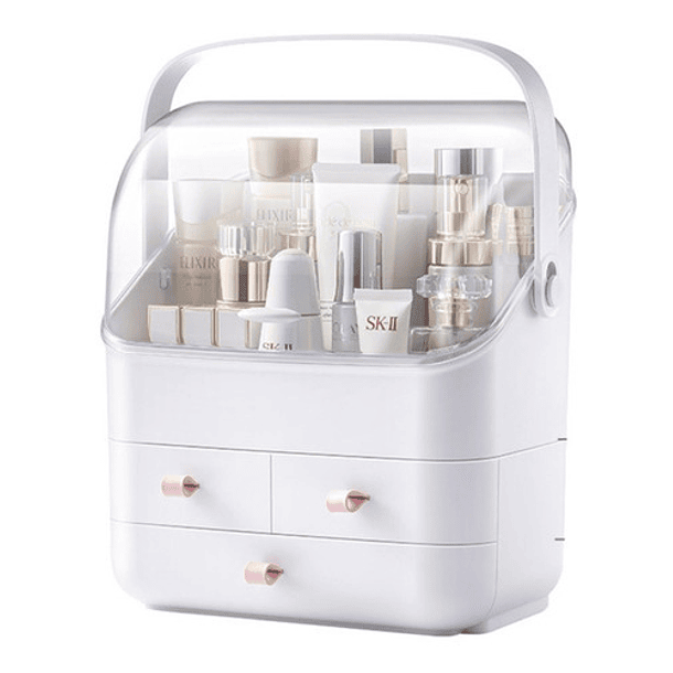 Organizador de maquillaje resistente caja organizadora de maquillaje,  estante de almacenamiento de cosméticos MDF con cajón y espejo,  impermeable, a