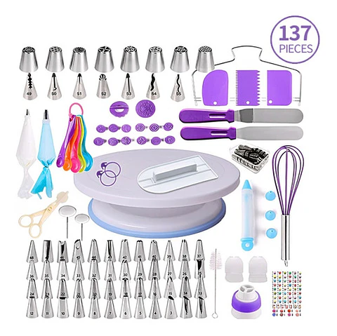 137 Accesorios Para Decorar Tortas Con Base Giratoria 360°