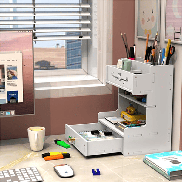 Escritorio blanco con cajones y gabinete, pequeño escritorio blanco con  estante de almacenamiento, escritorio de computadora con cajón de archivos