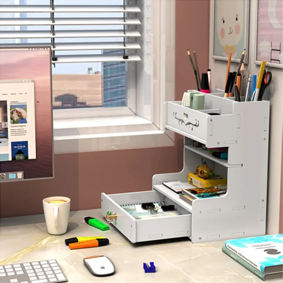 Organizador De Escritorio Almacenamiento Con Repisa Cajones 3