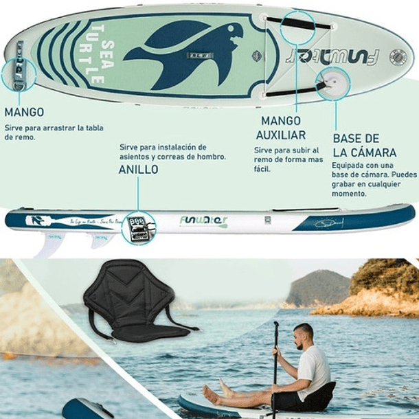 Juego de tabla de paddle surf hinchable fabricado en EVA y aluminio color  verde y blanco