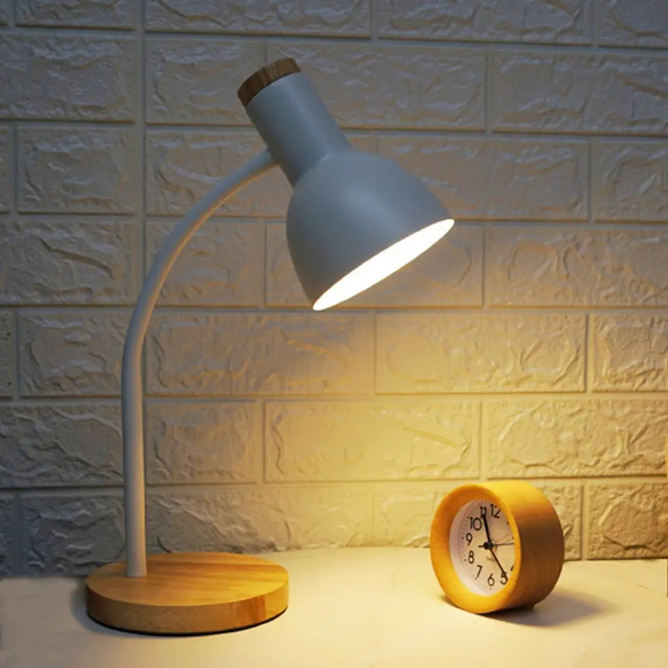 Lámpara Ajustable Usb Escritorio Dormitorio Soporte Madera 3