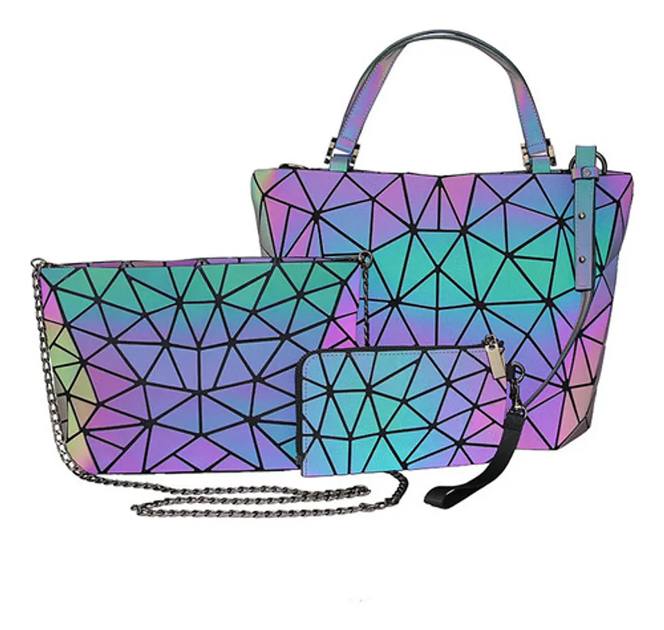 Set 3 Piezas Bolso Luminoso Cartera Monedero Neceser Mujer 1